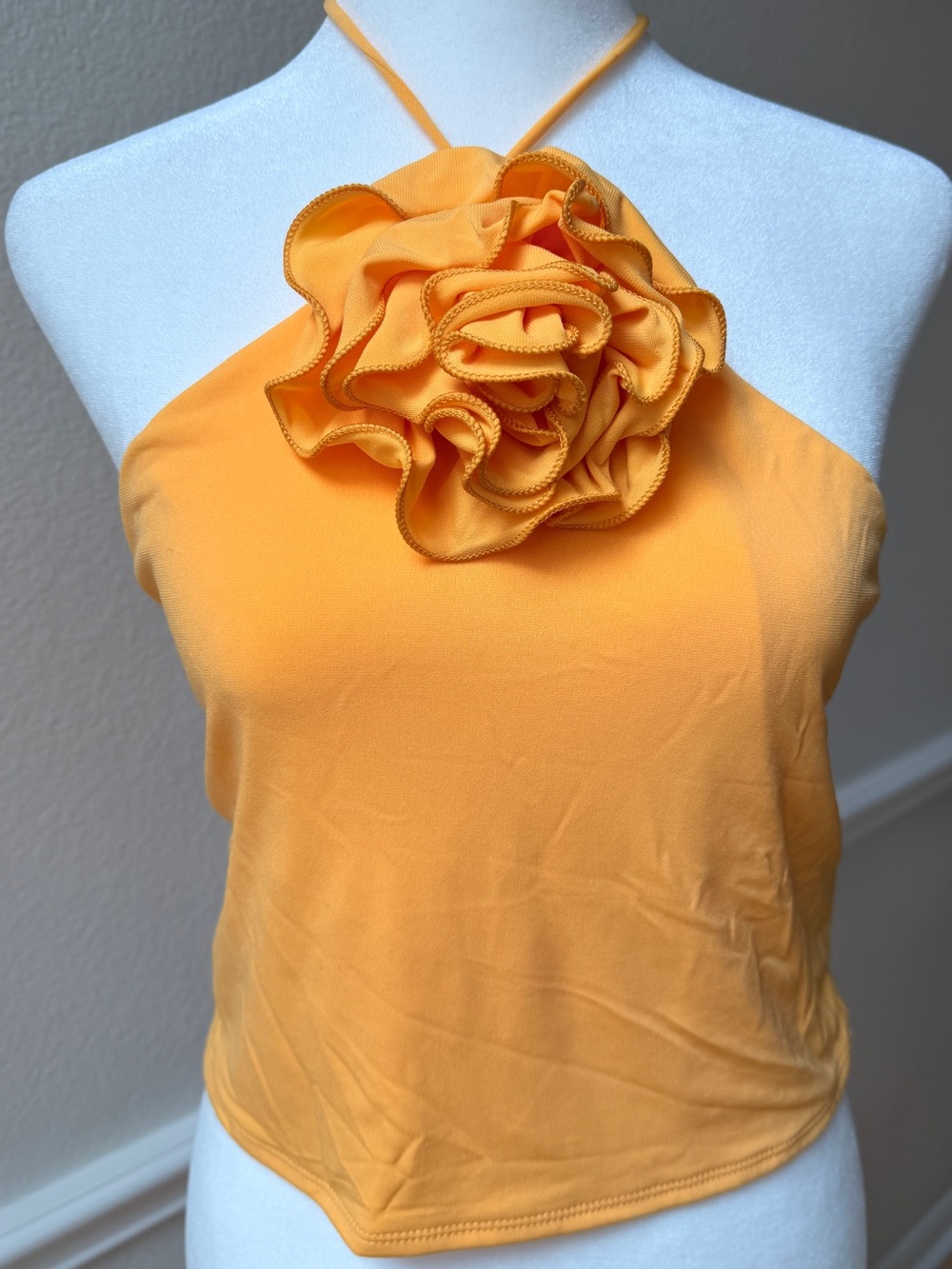 Forever 21 Golden Yellow Rosette Halter Crop Top XL Floral Festival Coquette